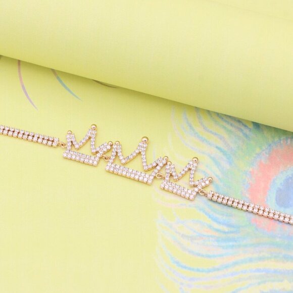 "Rose Gold Crown Design Bracelet with Sparkling Zircon Accents, XPBL0833 - Picture 5 of 12